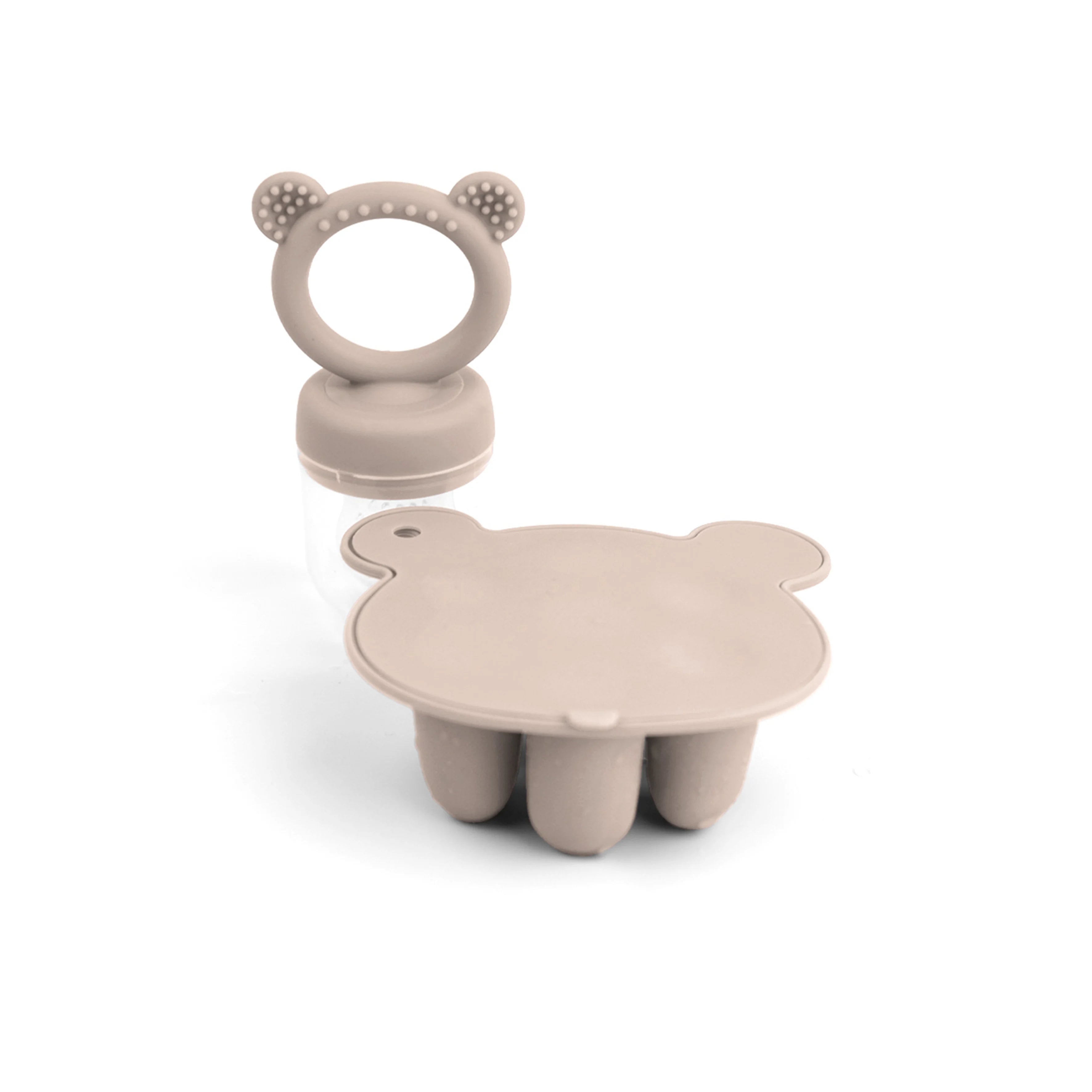 Baby Fruit Feeder & Silicone Freezer Tray Set – Animal Design Bear Teether with Breast Milk, Food & Popsicle Storage Mold | BPA-Free Baby Feeding Essentials