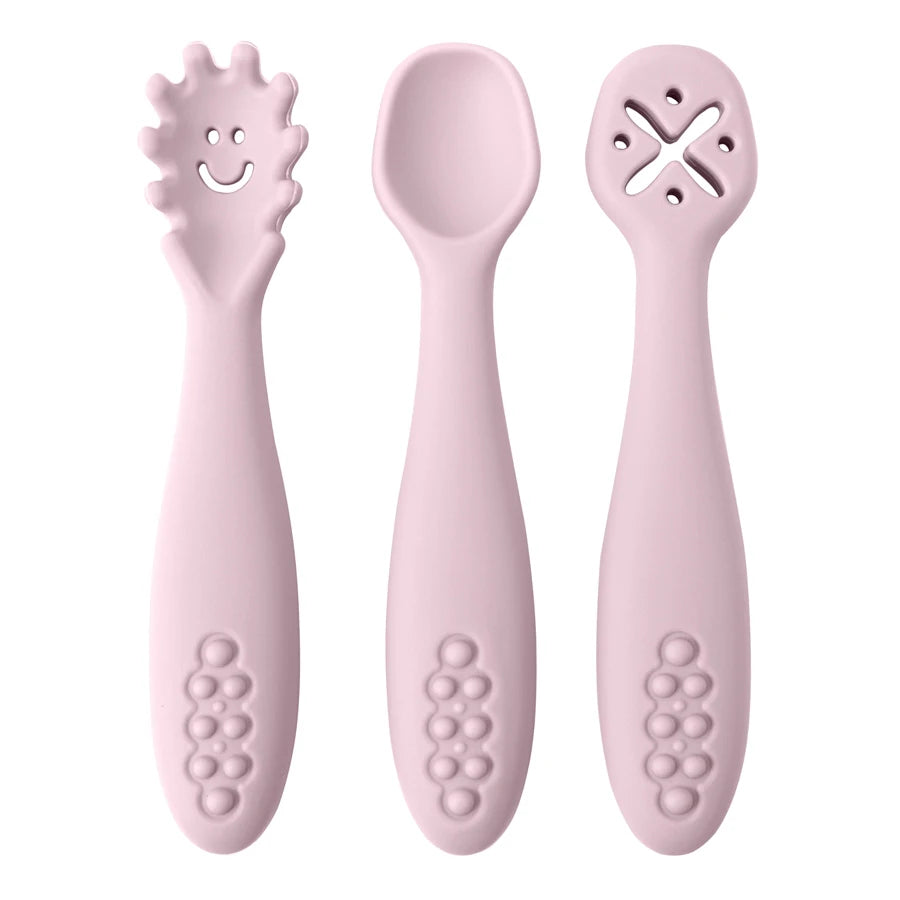 3PCS Baby Learning Spoon Set – Soft Silicone Utensils for Newborns & Toddlers | Training Scoop & Weaning Cutlery