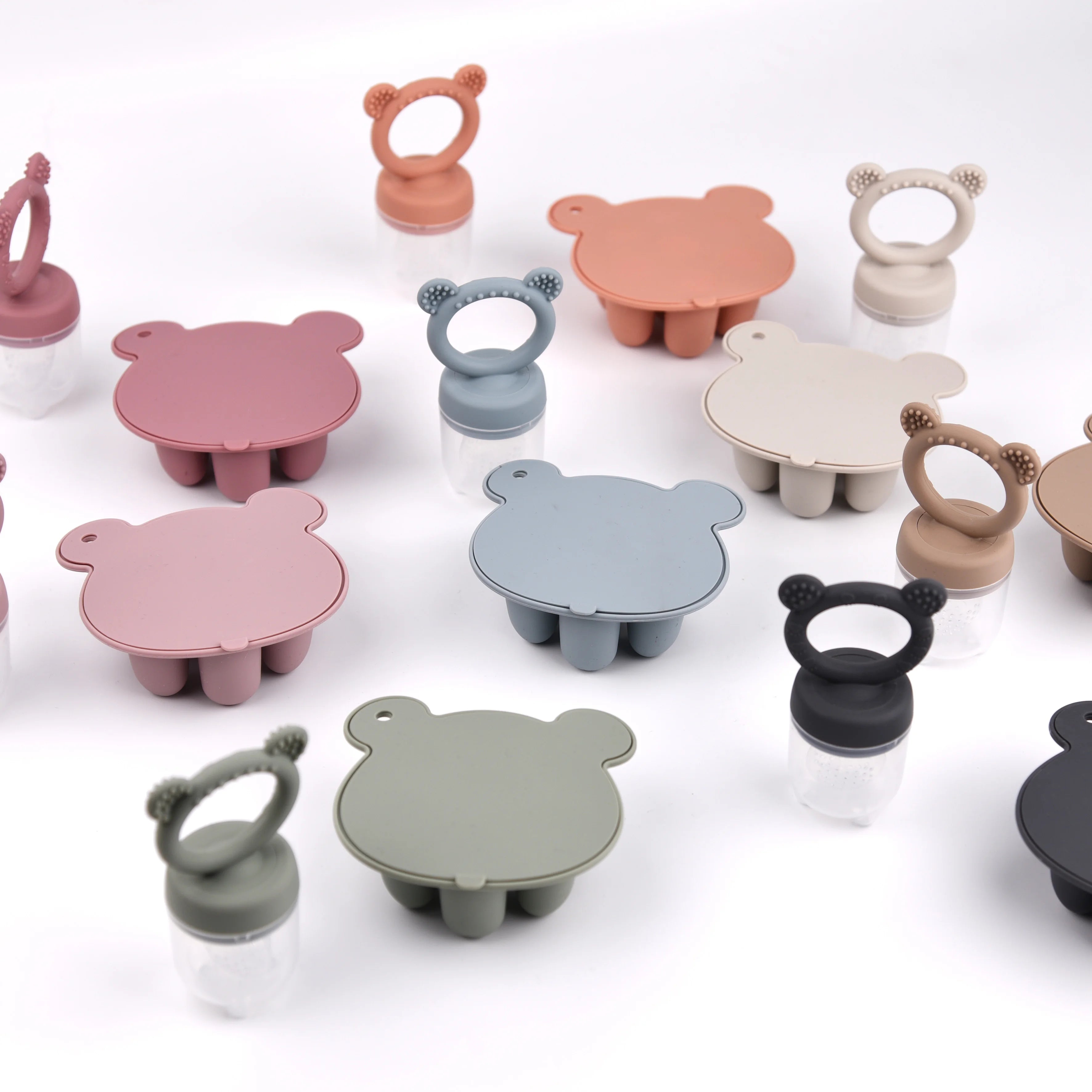 Baby Fruit Feeder & Silicone Freezer Tray Set – Animal Design Bear Teether with Breast Milk, Food & Popsicle Storage Mold | BPA-Free Baby Feeding Essentials