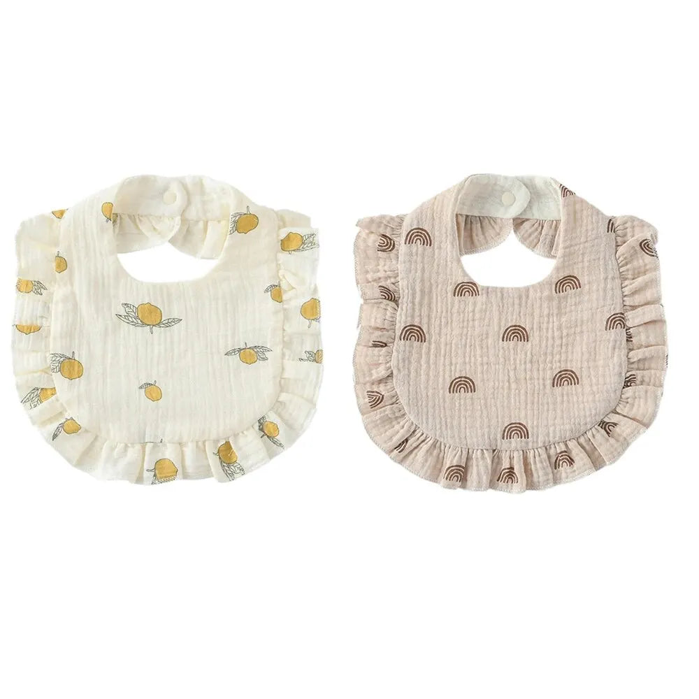 2pcs Baby Feeding Bibs – Soft Cotton Ruffle Floral Drool Towels, Infant Burp Cloths for Newborns & Toddlers (Unisex)