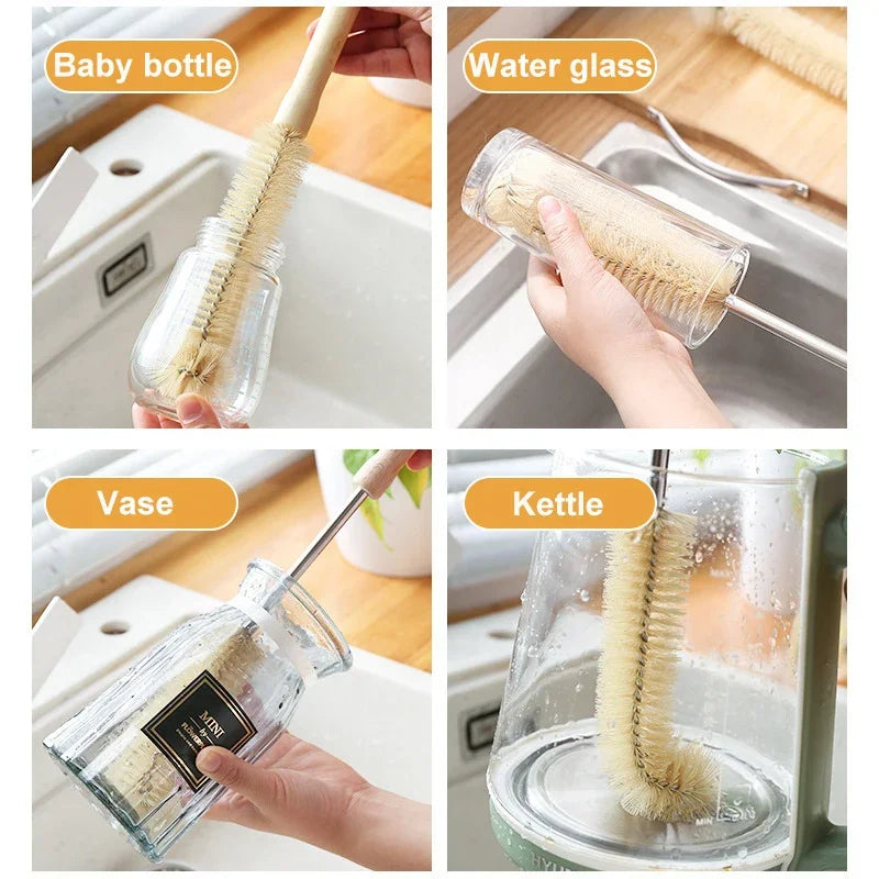 Wooden Handle Bottle Brush – Baby Bottle & Pacifier Cleaner | Long Handle Cup Scrubber with Nylon Bristles for Deep Cleaning