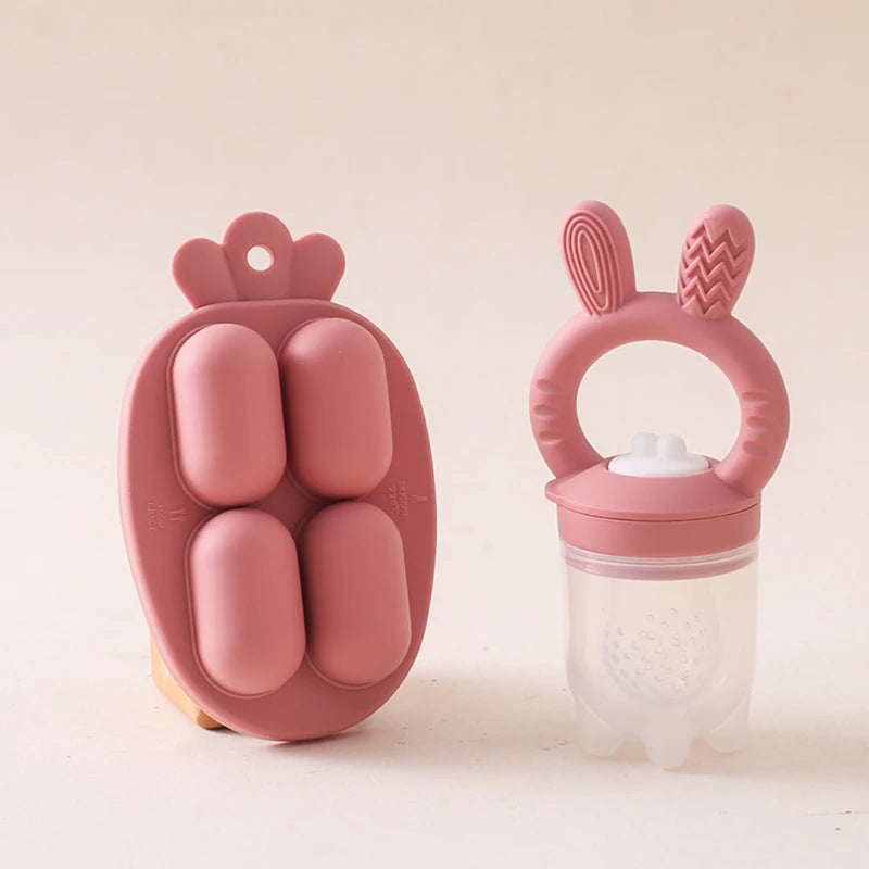Silicone Baby Fruit Feeder Pacifier with Cover – Baby Food Nibbler for Fruits & Vegetables | Teething Soother & Feeding Training Tableware