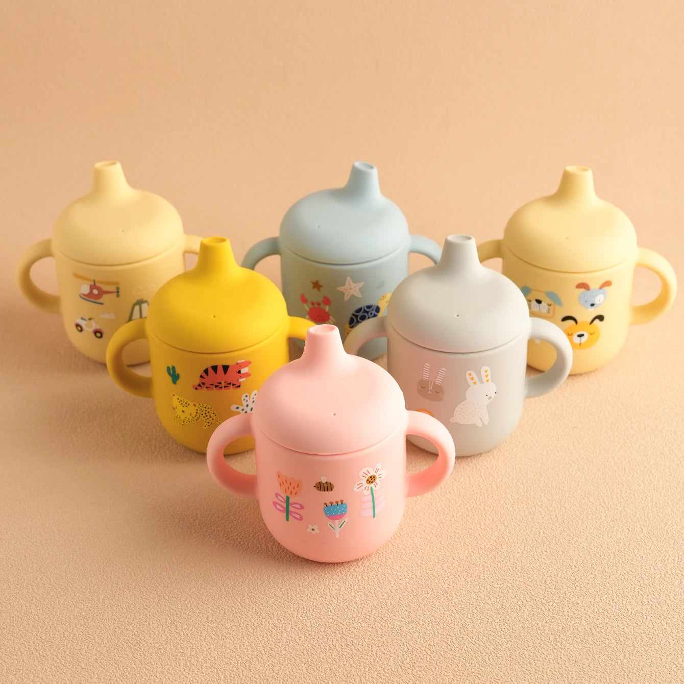Cartoon Silicone Baby Feeding Cup – BPA Free Leakproof Training Cup with Handles | Travel-Friendly & Dishwasher Safe Baby Drinkware