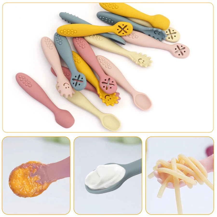 3PCS Baby Learning Spoon Set – Soft Silicone Utensils for Newborns & Toddlers | Training Scoop & Weaning Cutlery