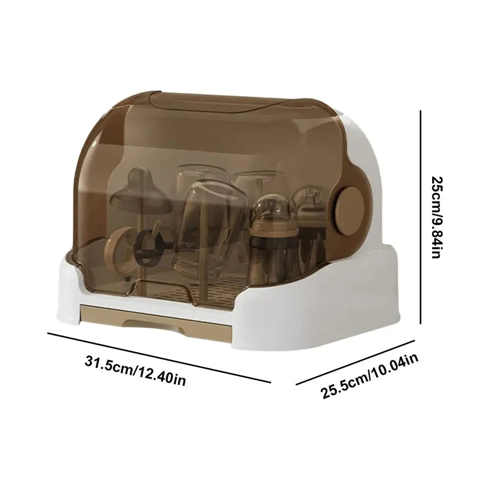 Portable Baby Bottle Drying Rack & Organizer – Dustproof Storage Container with Removable Drip Tray | Hygienic Feeding Accessories for Bottles, Cups & Pump Parts