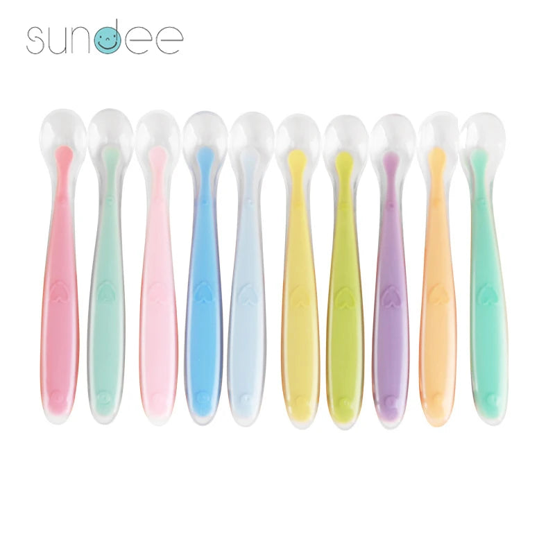 10 Pcs Baby Feeding Spoons – Soft Silicone Training Spoons for Infants & Toddlers | Temperature Sensing, BPA-Free, Safe & Gentle Flatware
