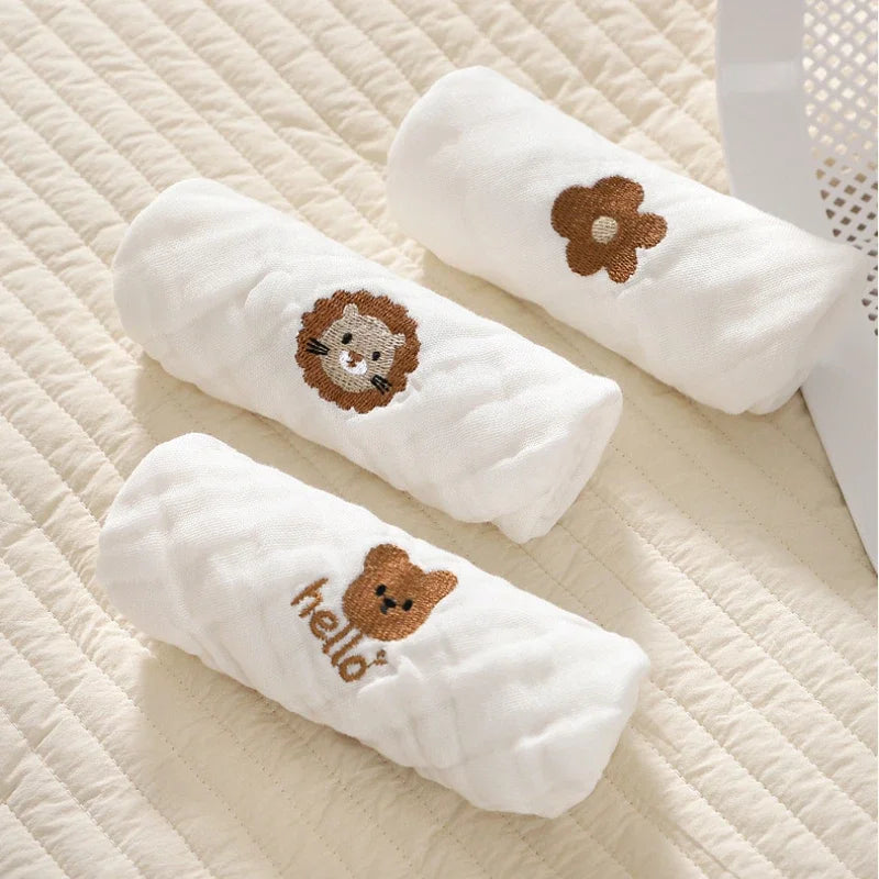 6-Layer Cotton Baby Towels – Embroidered Saliva Towels, Soft Washcloths, Hand & Face Wipes, Burp Cloths for Newborns & Toddlers