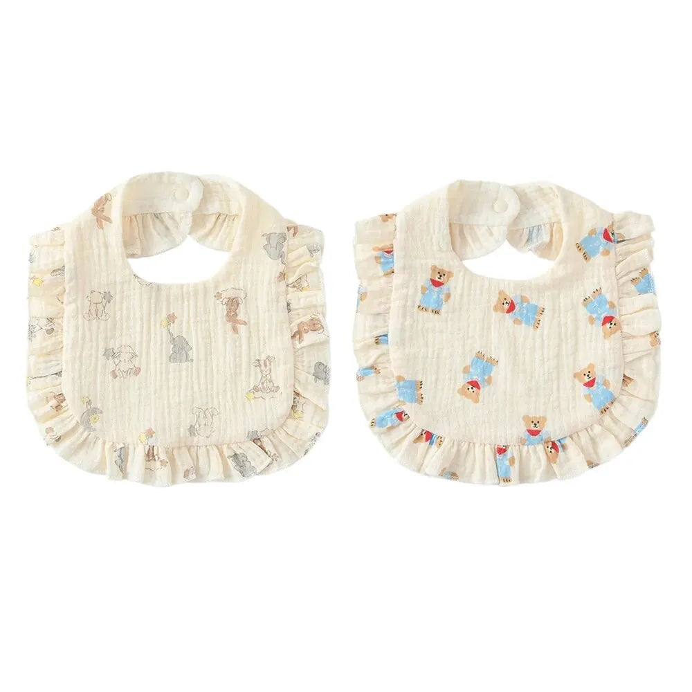 2pcs Baby Feeding Bibs – Soft Cotton Ruffle Floral Drool Towels, Infant Burp Cloths for Newborns & Toddlers (Unisex)