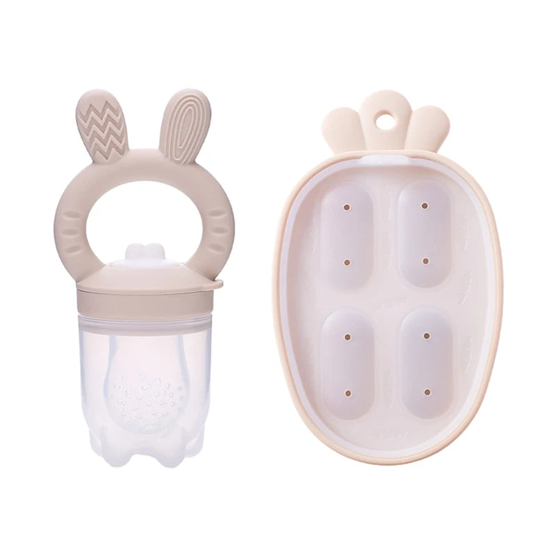 Silicone Baby Fruit Feeder Pacifier with Cover – Baby Food Nibbler for Fruits & Vegetables | Teething Soother & Feeding Training Tableware