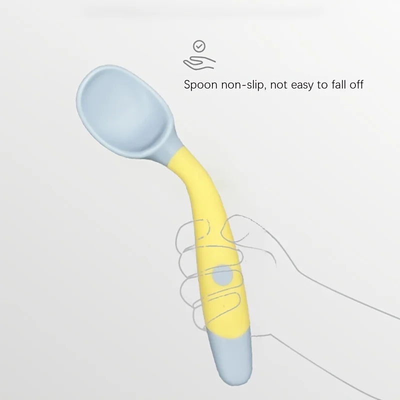 Bendable Baby Fork & Spoon Set – Soft Silicone Training Utensils | Adjustable Angle Toddler Feeding Tableware