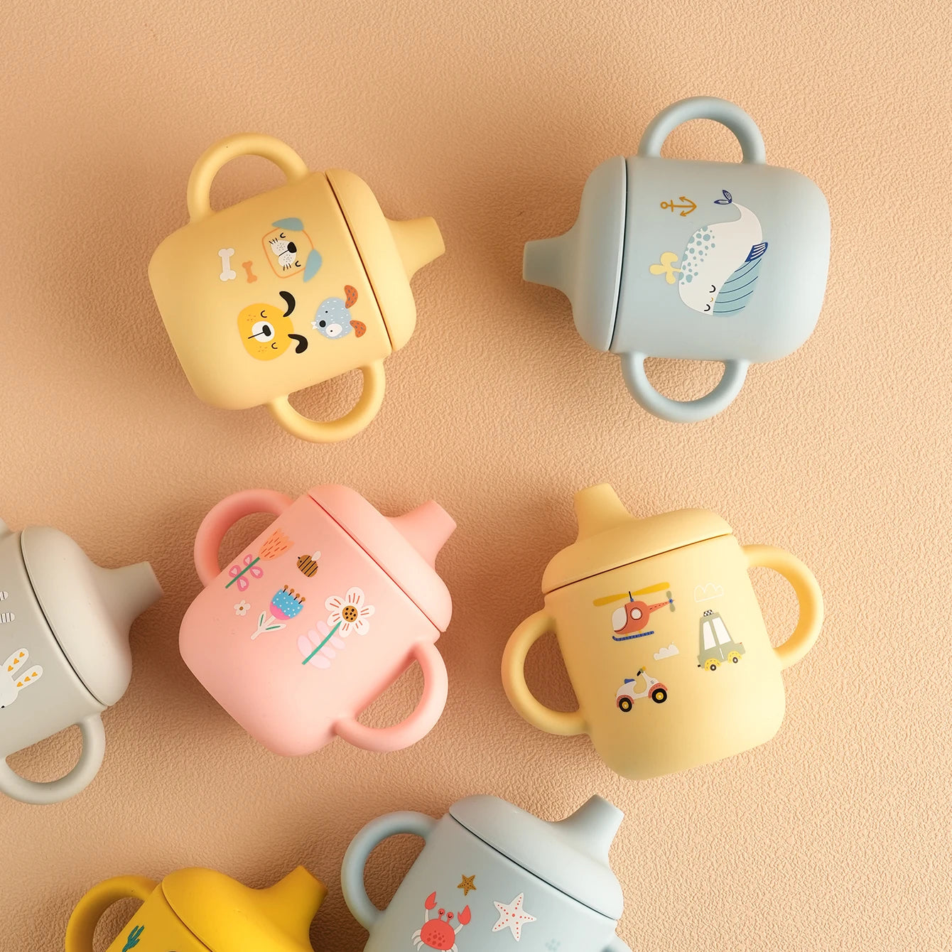 Cartoon Silicone Baby Feeding Cup – BPA Free Leakproof Training Cup with Handles | Travel-Friendly & Dishwasher Safe Baby Drinkware