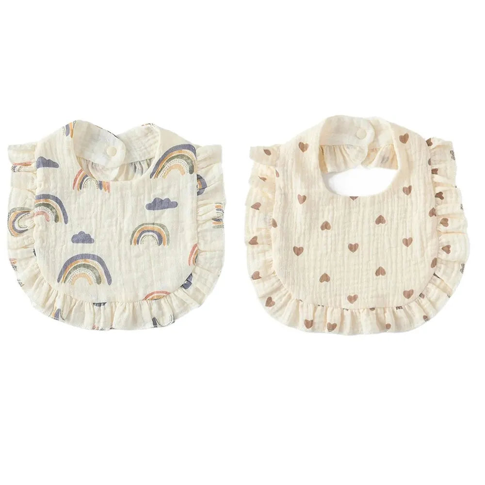 2pcs Baby Feeding Bibs – Soft Cotton Ruffle Floral Drool Towels, Infant Burp Cloths for Newborns & Toddlers (Unisex)