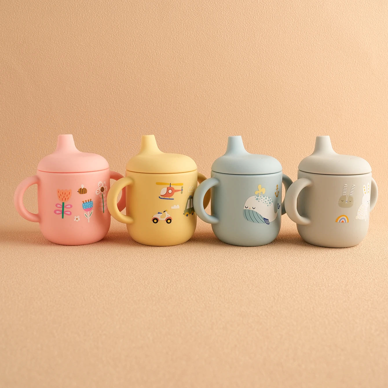 Cartoon Silicone Baby Feeding Cup – BPA Free Leakproof Training Cup with Handles | Travel-Friendly & Dishwasher Safe Baby Drinkware