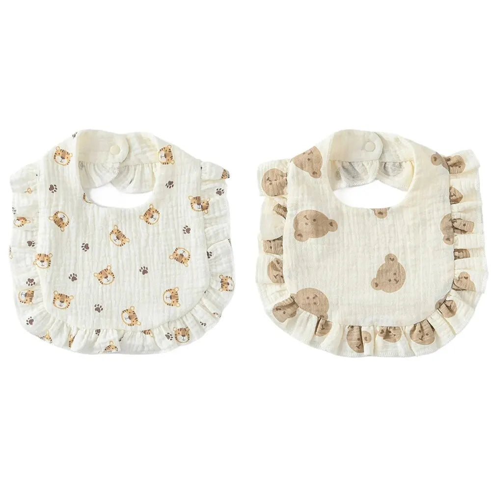 2pcs Baby Feeding Bibs – Soft Cotton Ruffle Floral Drool Towels, Infant Burp Cloths for Newborns & Toddlers (Unisex)