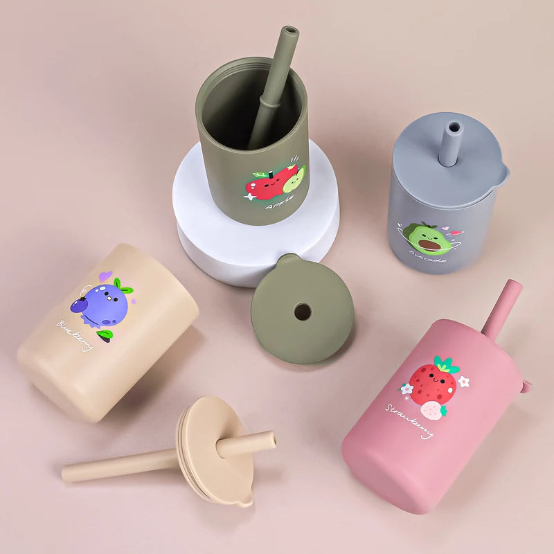 Baby Silicone Training Straw Cup – 150ml Leakproof Toddler Sippy Cup, BPA Free Cartoon Learning Water Bottle