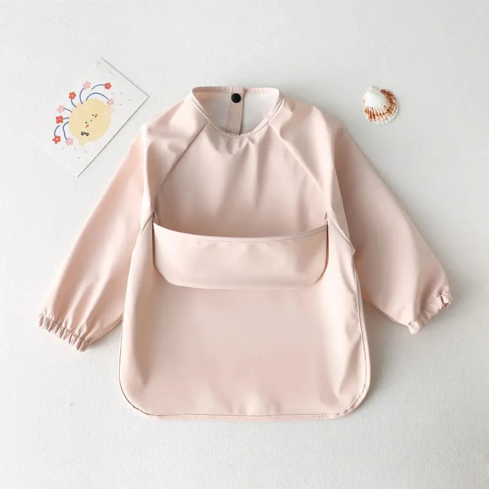 Baby Waterproof Long Sleeve Smock – Soft Feeding Bib & Art Apron, Solid Color, Unisex