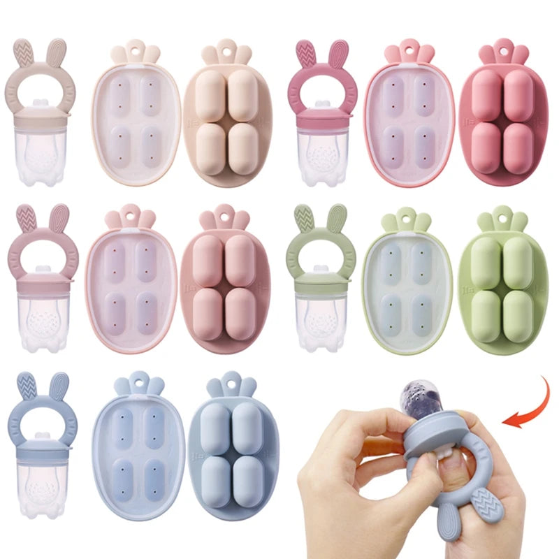 Silicone Baby Fruit Feeder Pacifier with Cover – Baby Food Nibbler for Fruits & Vegetables | Teething Soother & Feeding Training Tableware