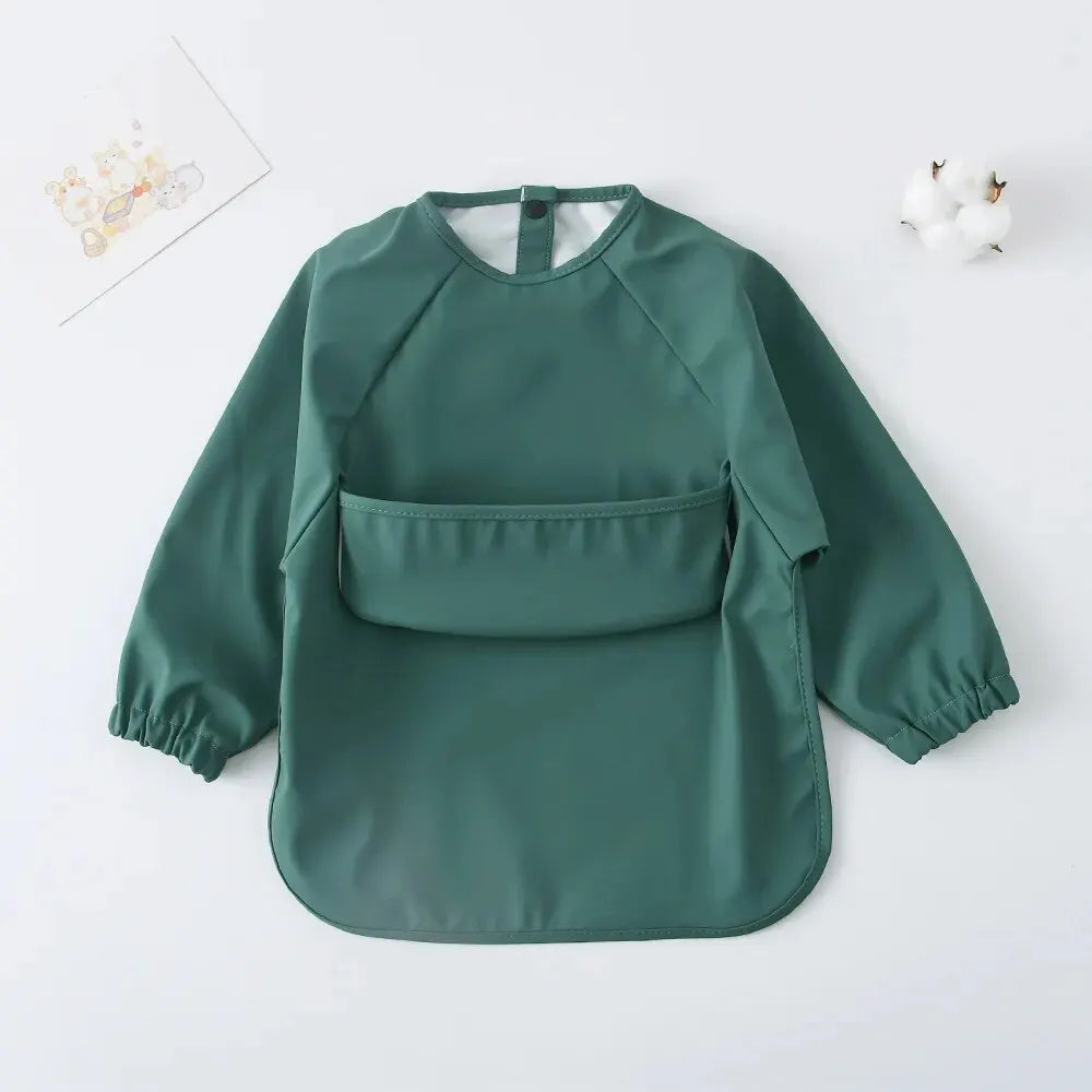 Baby Waterproof Long Sleeve Smock – Soft Feeding Bib & Art Apron, Solid Color, Unisex