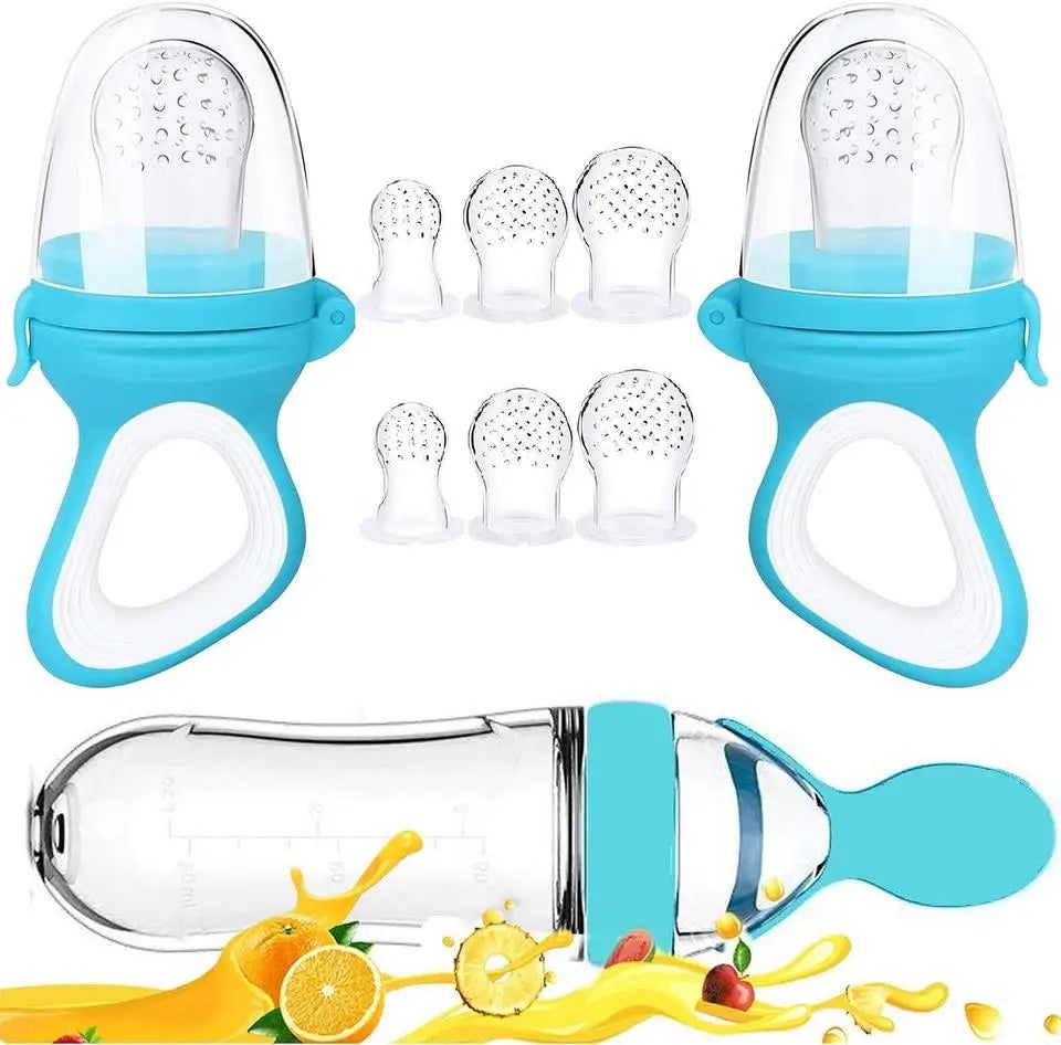 Silicone Baby Squeeze Feeding Bottle with Spoon – Infant Rice Cereal & Puree Feeder | BPA-Free Food Supplement Training Bottle (0–2Y)