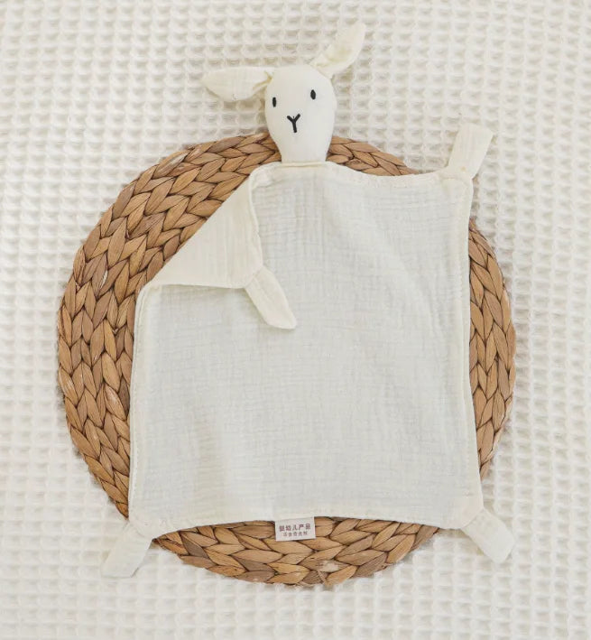 Baby Cotton Muslin Burp Cloth – Cute Rabbit Doll Appease Towel, Infant Blanket & Toddler Comfort Scarf
