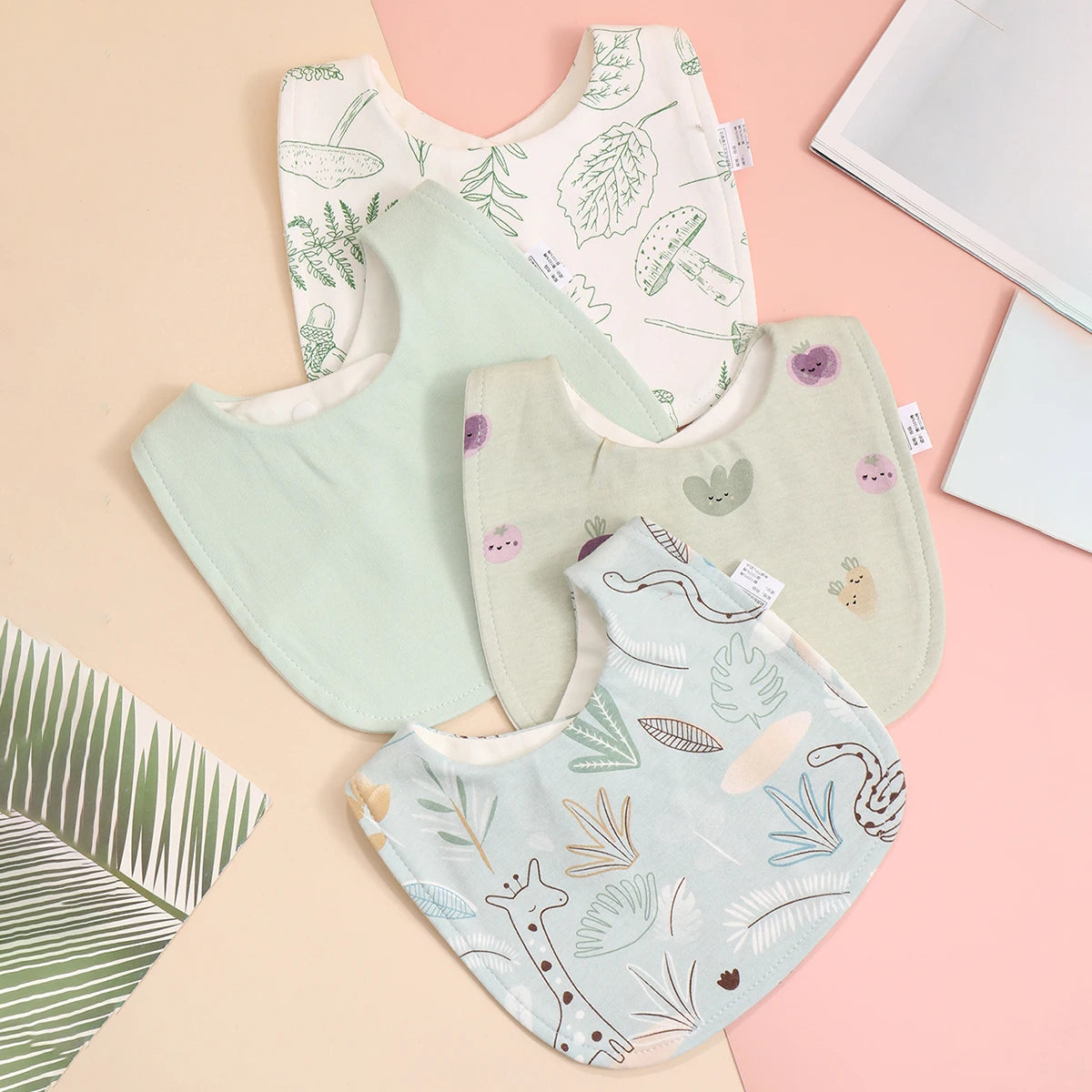 4pcs Baby Cotton Adjustable Bibs – Soft Bandana Burp Cloths & Feeding Saliva Towels for Newborns, Boys & Girls (1–3Y)