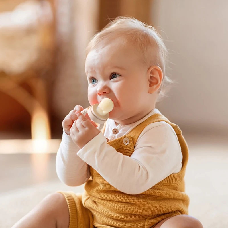 Silicone Baby Fruit Feeder Pacifier with Cover – Baby Food Nibbler for Fruits & Vegetables | Teething Soother & Feeding Training Tableware
