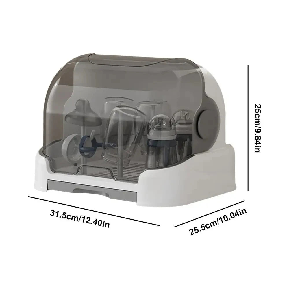 Portable Baby Bottle Drying Rack & Organizer – Dustproof Storage Container with Removable Drip Tray | Hygienic Feeding Accessories for Bottles, Cups & Pump Parts