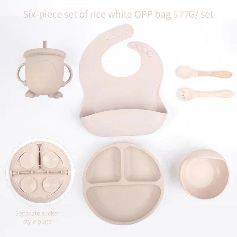 6-Piece Silicone Baby Meal Set – Suction Plate, Bowl, Cup & Cutlery | Children’s Feeding & Training Set