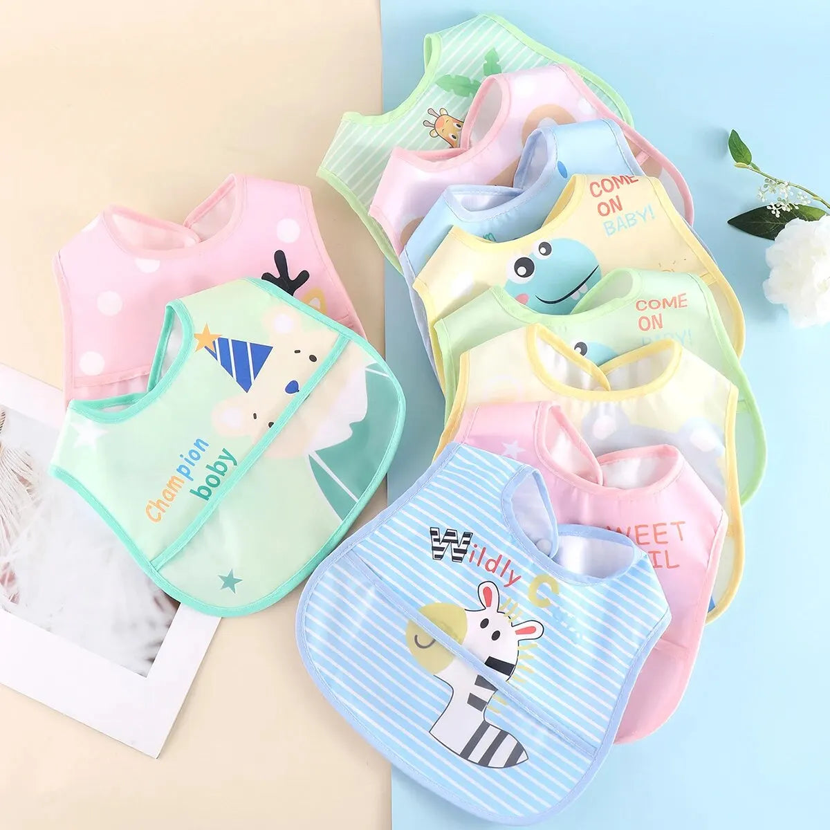 5PCS Cartoon Animal Baby Bibs – Waterproof Feeding Aprons for Boys & Girls | Adjustable Toddler Saliva Bibs