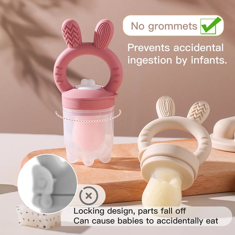 Silicone Baby Fruit Feeder Pacifier with Cover – Baby Food Nibbler for Fruits & Vegetables | Teething Soother & Feeding Training Tableware