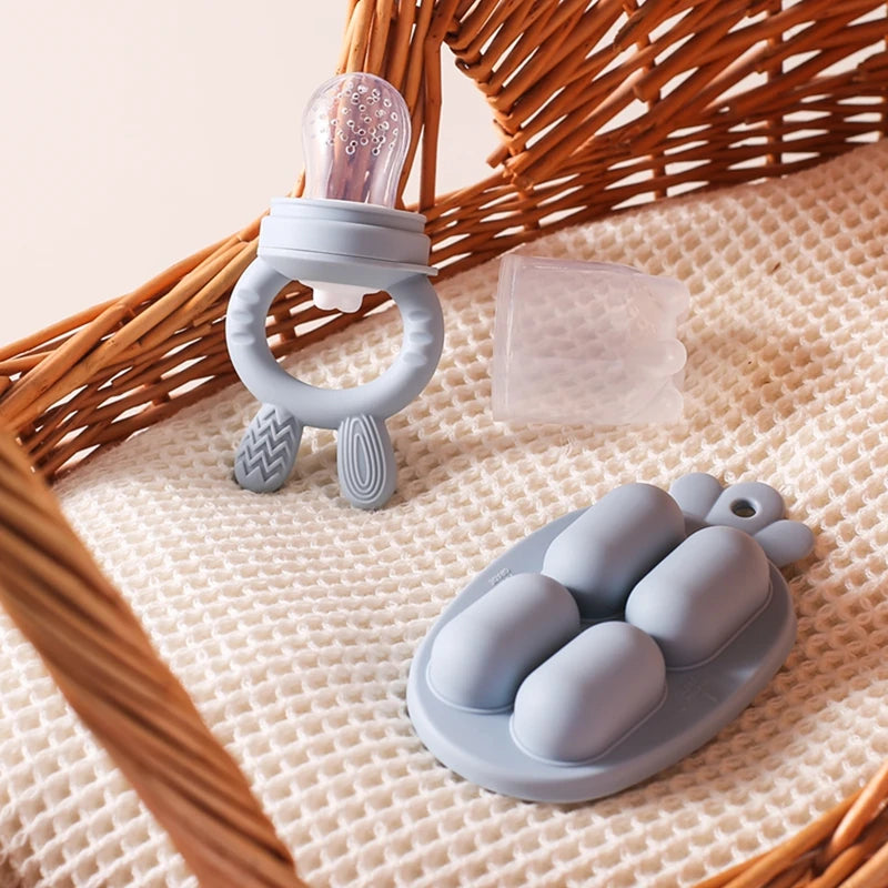 Silicone Baby Fruit Feeder Pacifier with Cover – Baby Food Nibbler for Fruits & Vegetables | Teething Soother & Feeding Training Tableware