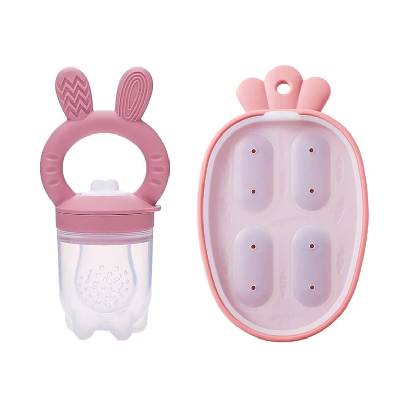 Silicone Baby Fruit Feeder Pacifier with Cover – Baby Food Nibbler for Fruits & Vegetables | Teething Soother & Feeding Training Tableware