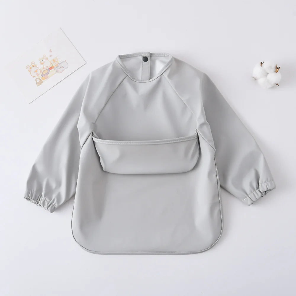 Baby Waterproof Long Sleeve Smock – Soft Feeding Bib & Art Apron, Solid Color, Unisex
