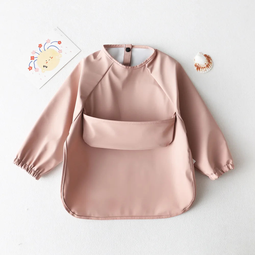 Baby Waterproof Long Sleeve Smock – Soft Feeding Bib & Art Apron, Solid Color, Unisex