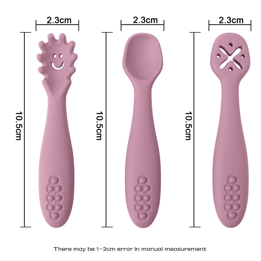 3PCS Baby Learning Spoon Set – Soft Silicone Utensils for Newborns & Toddlers | Training Scoop & Weaning Cutlery