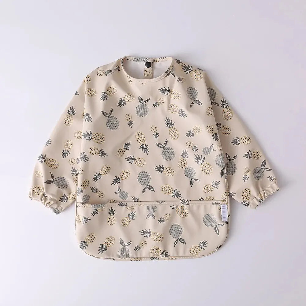 1pc Waterproof Long Sleeve Baby Bib with Pocket – Full Cover Feeding Apron Smock for Kids & Toddlers with Storage Bag