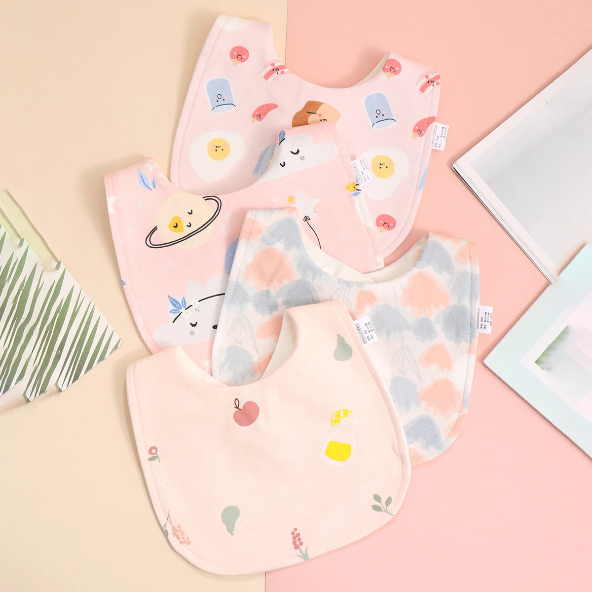 4pcs Baby Cotton Adjustable Bibs – Soft Bandana Burp Cloths & Feeding Saliva Towels for Newborns, Boys & Girls (1–3Y)