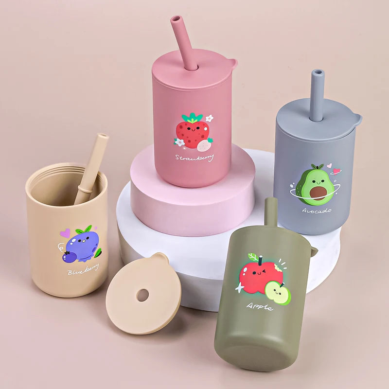 Baby Silicone Training Straw Cup – 150ml Leakproof Toddler Sippy Cup, BPA Free Cartoon Learning Water Bottle