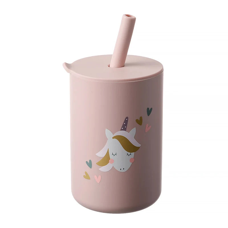 Baby Silicone Training Straw Cup – 150ml Leakproof Toddler Sippy Cup, BPA Free Cartoon Learning Water Bottle