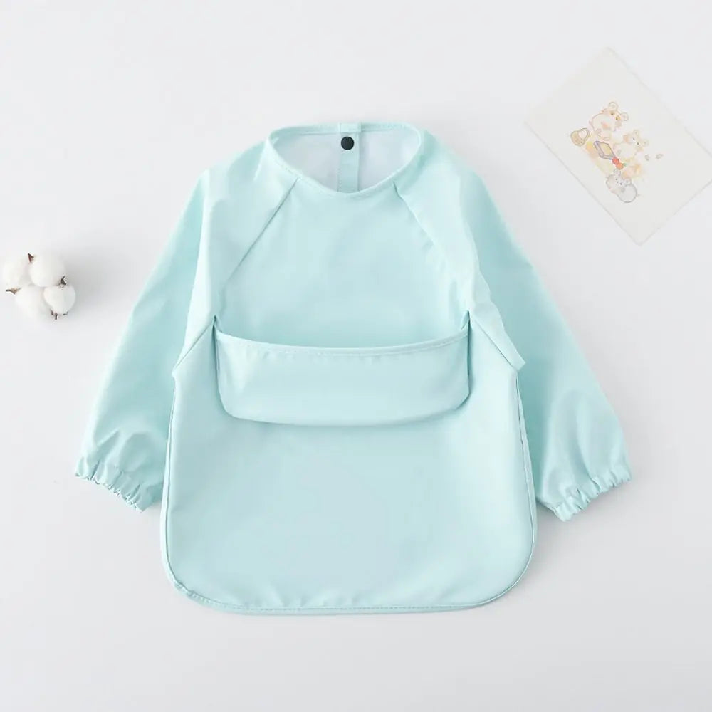 Baby Waterproof Long Sleeve Smock – Soft Feeding Bib & Art Apron, Solid Color, Unisex