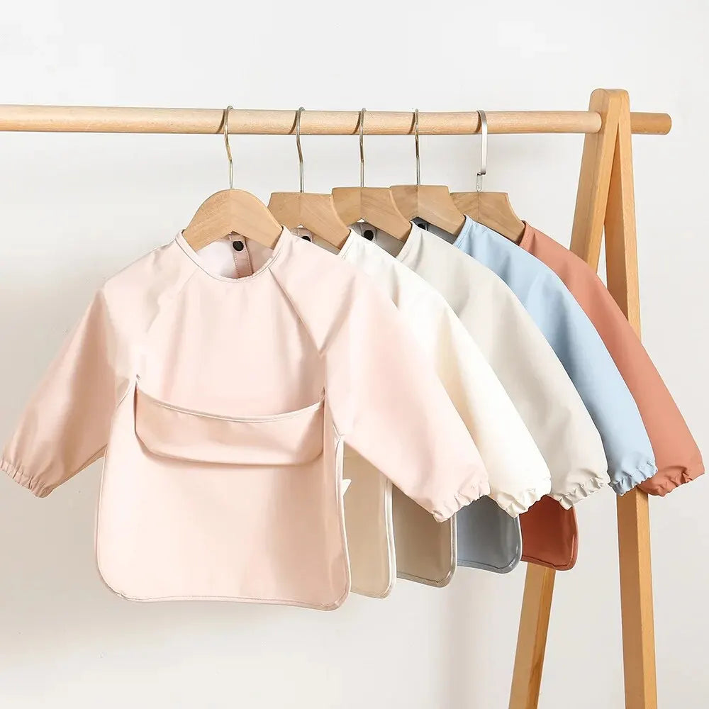 Baby Waterproof Long Sleeve Smock – Soft Feeding Bib & Art Apron, Solid Color, Unisex