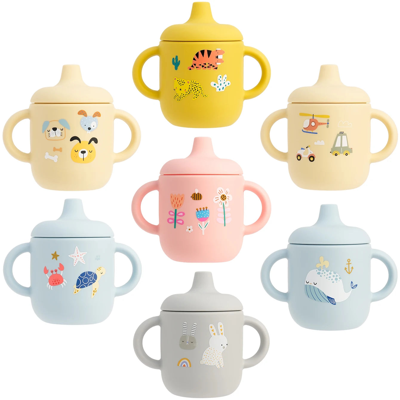 Cartoon Silicone Baby Feeding Cup – BPA Free Leakproof Training Cup with Handles | Travel-Friendly & Dishwasher Safe Baby Drinkware