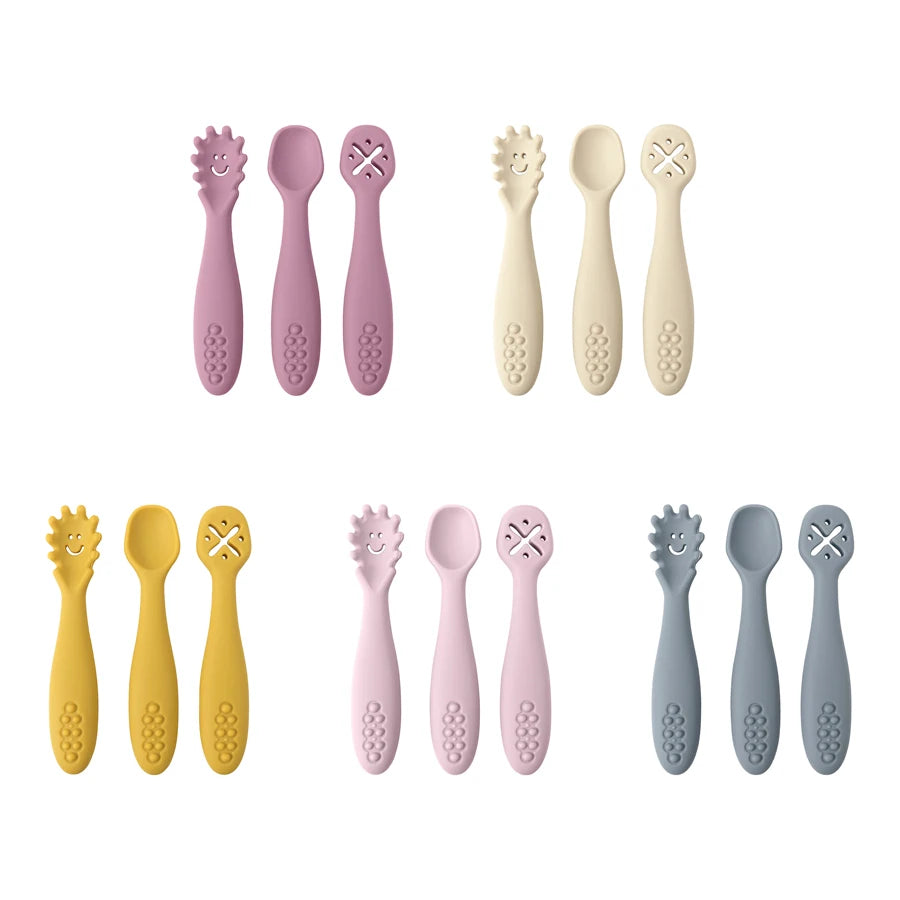3PCS Baby Learning Spoon Set – Soft Silicone Utensils for Newborns & Toddlers | Training Scoop & Weaning Cutlery