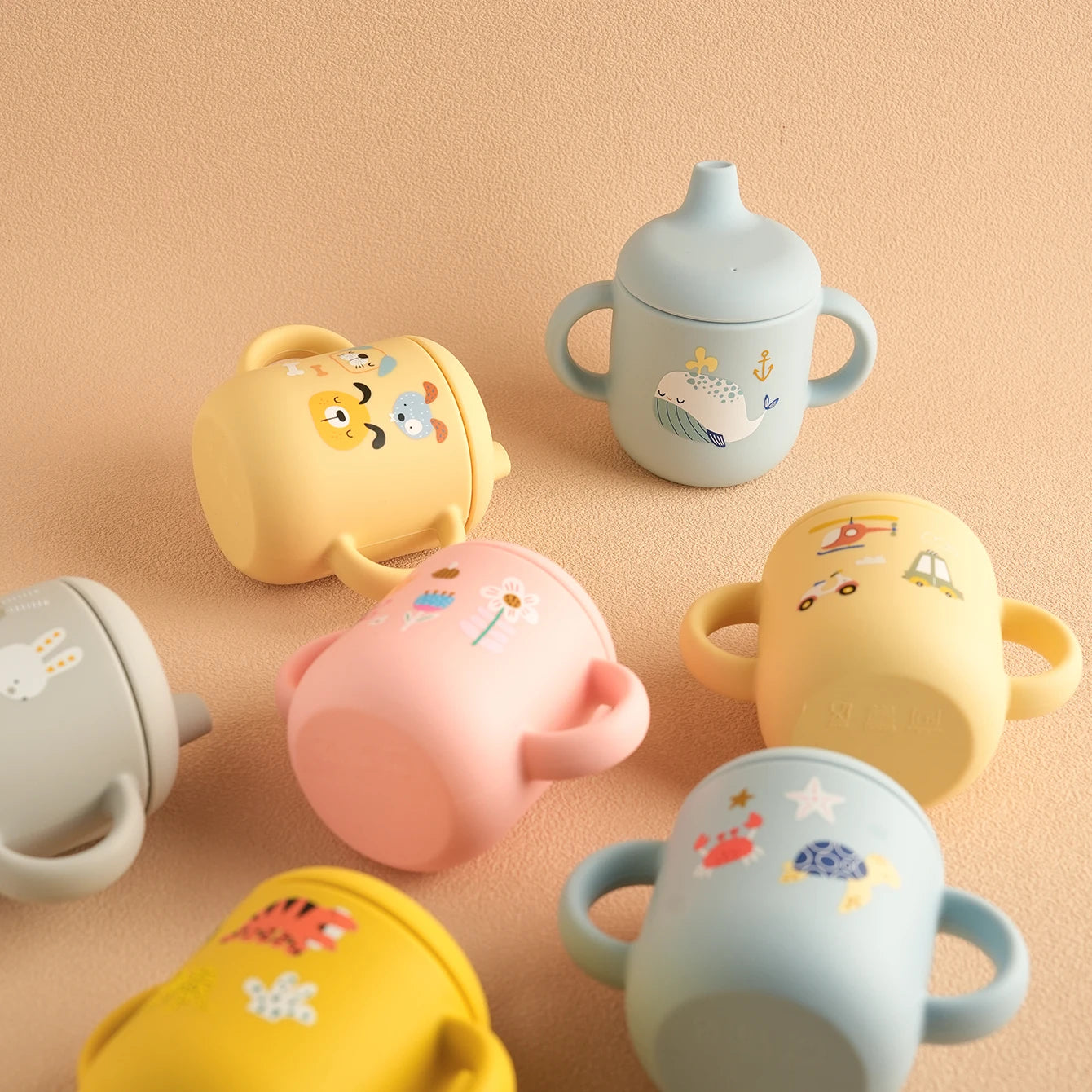 Cartoon Silicone Baby Feeding Cup – BPA Free Leakproof Training Cup with Handles | Travel-Friendly & Dishwasher Safe Baby Drinkware