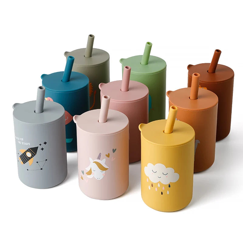 Baby Silicone Training Straw Cup – 150ml Leakproof Toddler Sippy Cup, BPA Free Cartoon Learning Water Bottle