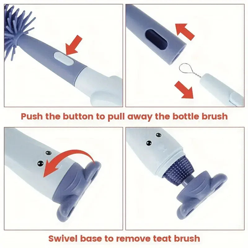 3-in-1 Baby Bottle Brush Set – Food-Grade Silicone Bottle Cleaner with Nipple Brush & Straw Brush | Multifunctional Standing Cleaning Kit for Bottles, Cups & Accessories