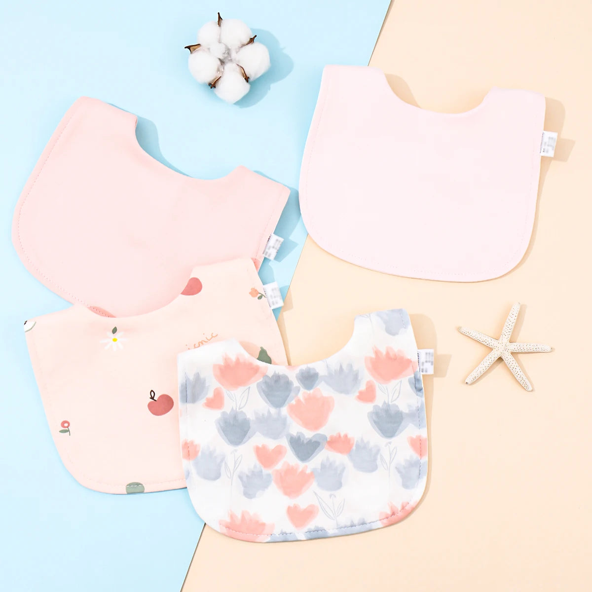 4pcs Baby Cotton Adjustable Bibs – Soft Bandana Burp Cloths & Feeding Saliva Towels for Newborns, Boys & Girls (1–3Y)