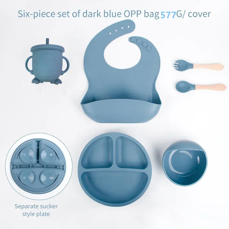 6-Piece Silicone Baby Meal Set – Suction Plate, Bowl, Cup & Cutlery | Children’s Feeding & Training Set