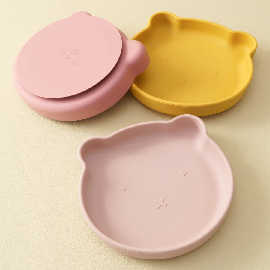 1PC Silicone Baby Plate – Cute Cartoon Bear Shape Suction Plate | BPA-Free Baby Feeding Dish for Self-Feeding & Food Storage