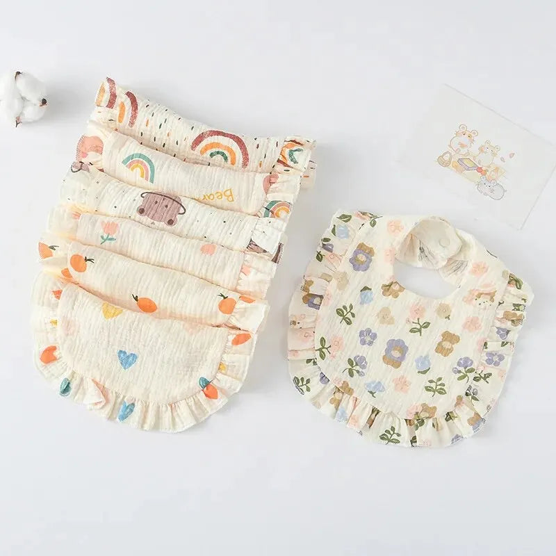 2pcs Baby Feeding Bibs – Soft Cotton Ruffle Floral Drool Towels, Infant Burp Cloths for Newborns & Toddlers (Unisex)